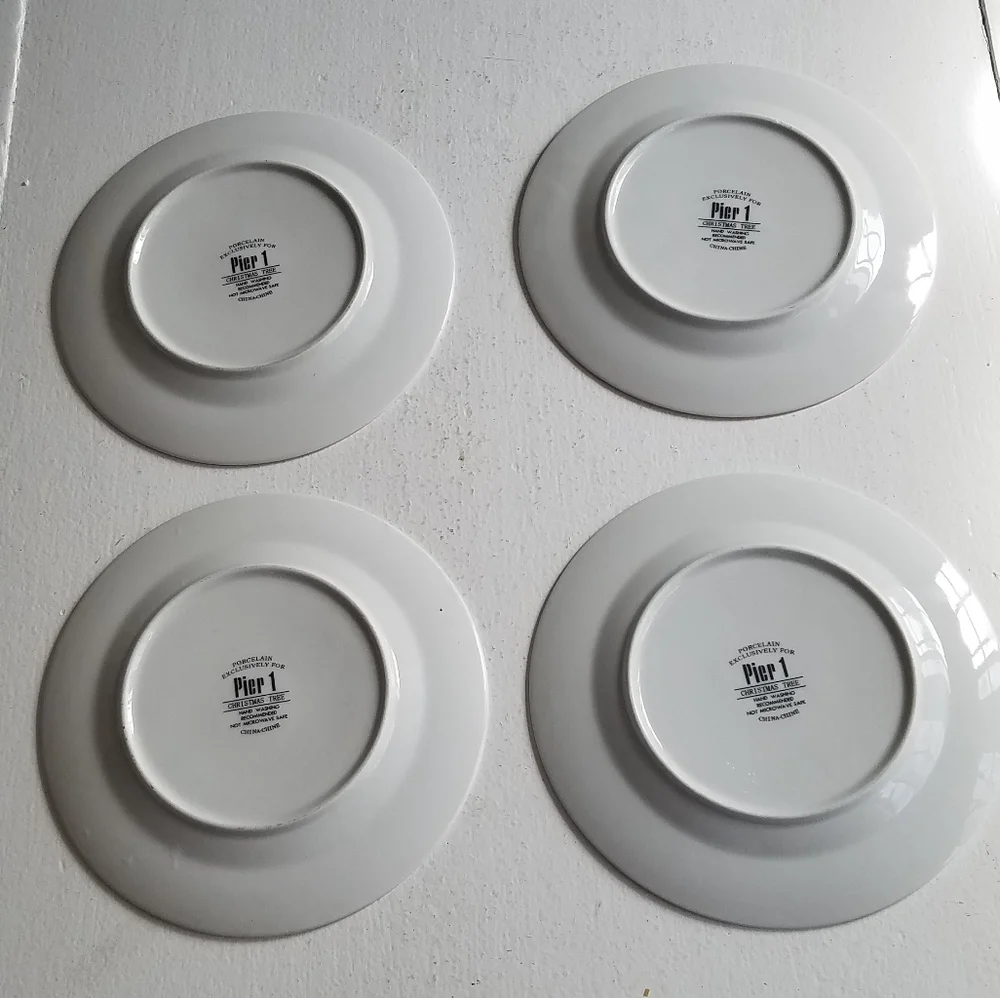 Set of 4 Pier 1 Porcelain Christmas Tree Salad Plates